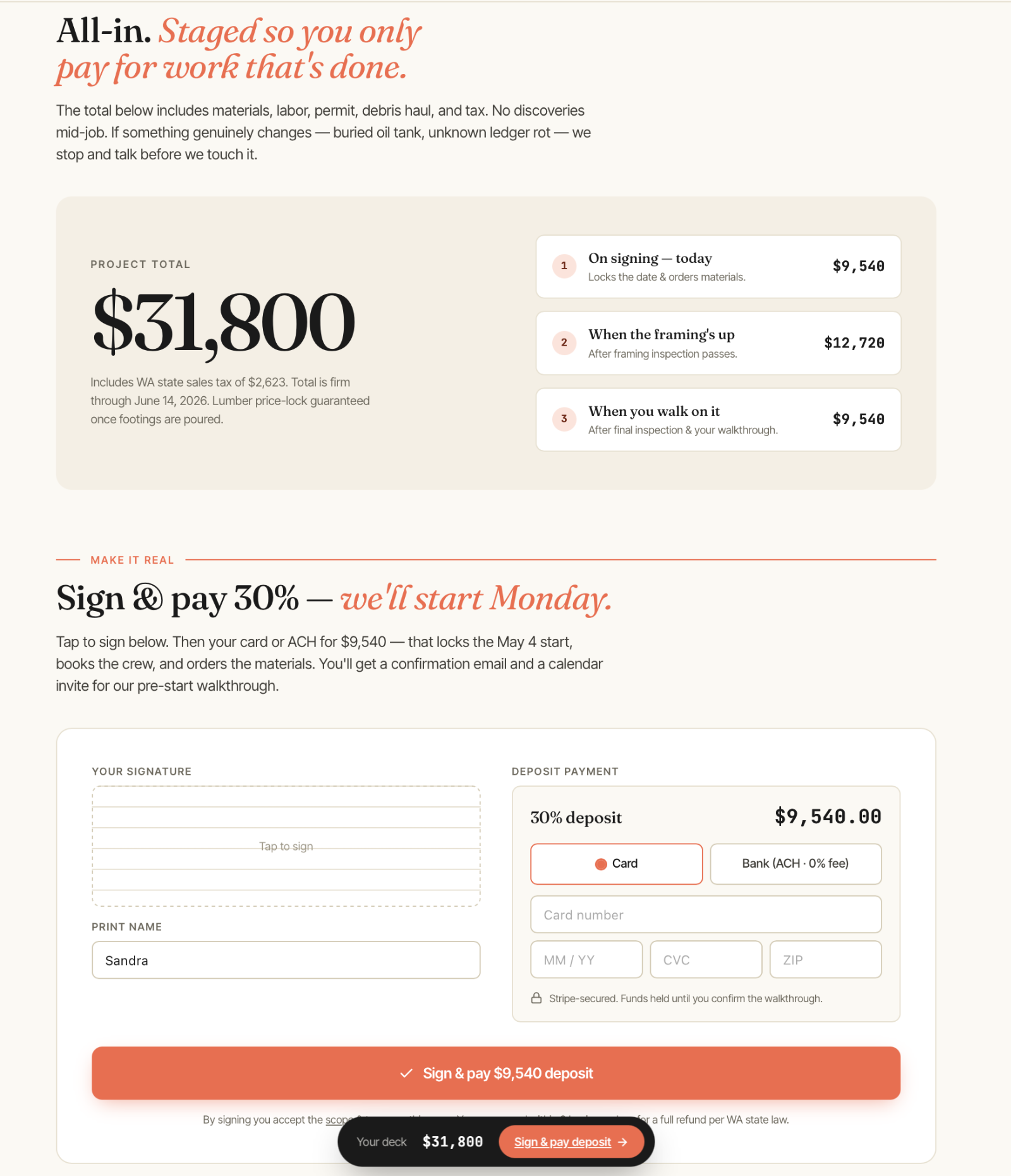 Pay and sign